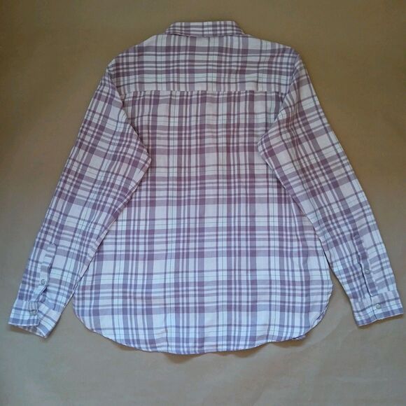 Jachs Girlfriend Womens M Purple Plaid Flannel Shirt Pearl Snaps Tab Sleeve - Picture 2 of 8